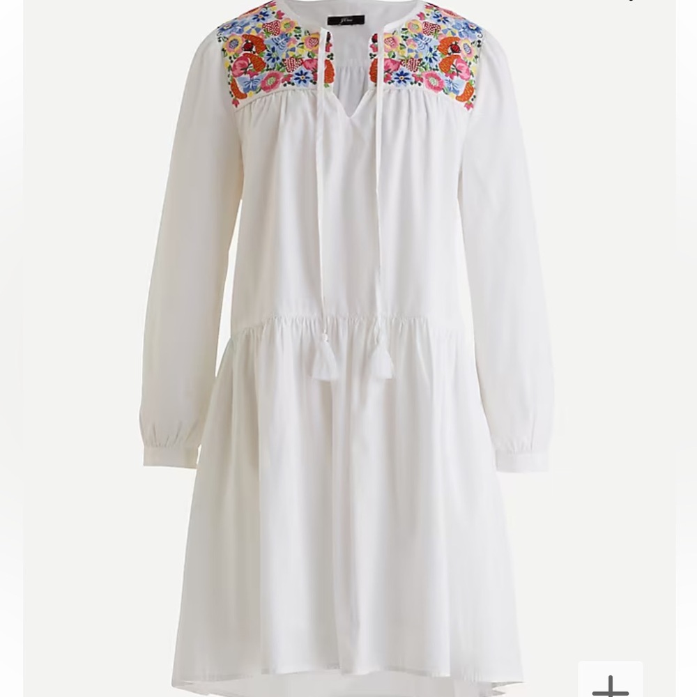 J Crew Cotton poplin tunic dress with farmer's market embroidery NWOT size M